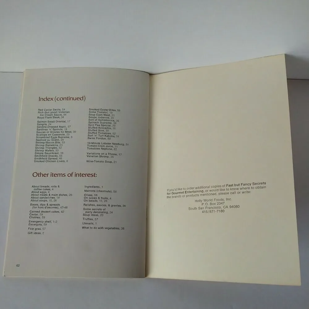 Fast But Fancy‎ Secrets for Gourmet Entertaining Cookbook 1975 Recipe Booklet